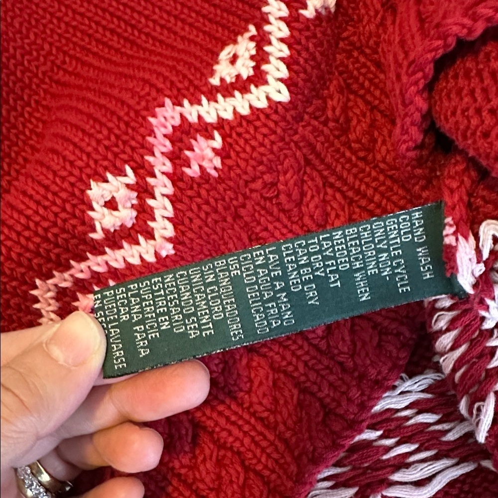 Vintage Ralph Lauren Sweater Snowflake Turtleneck Hand Knit Cotton Womens Large - Picture 9 of 11